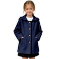 thumbnail image 3 of Girls Hooded Single Coat, Kids Solid Color Mid Length Button Down Trench Outerwear, Long Sleeve Warm Overcoat with Side Pockets for Fall Winter(Dark Blue,10-11 Years), 3 of 5