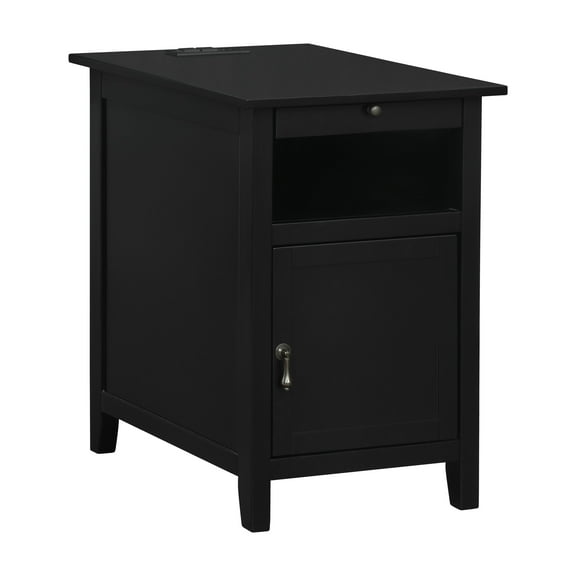 Powell Bryson Indoor Side Accent Table with Storage and Built-In USB Port, Black