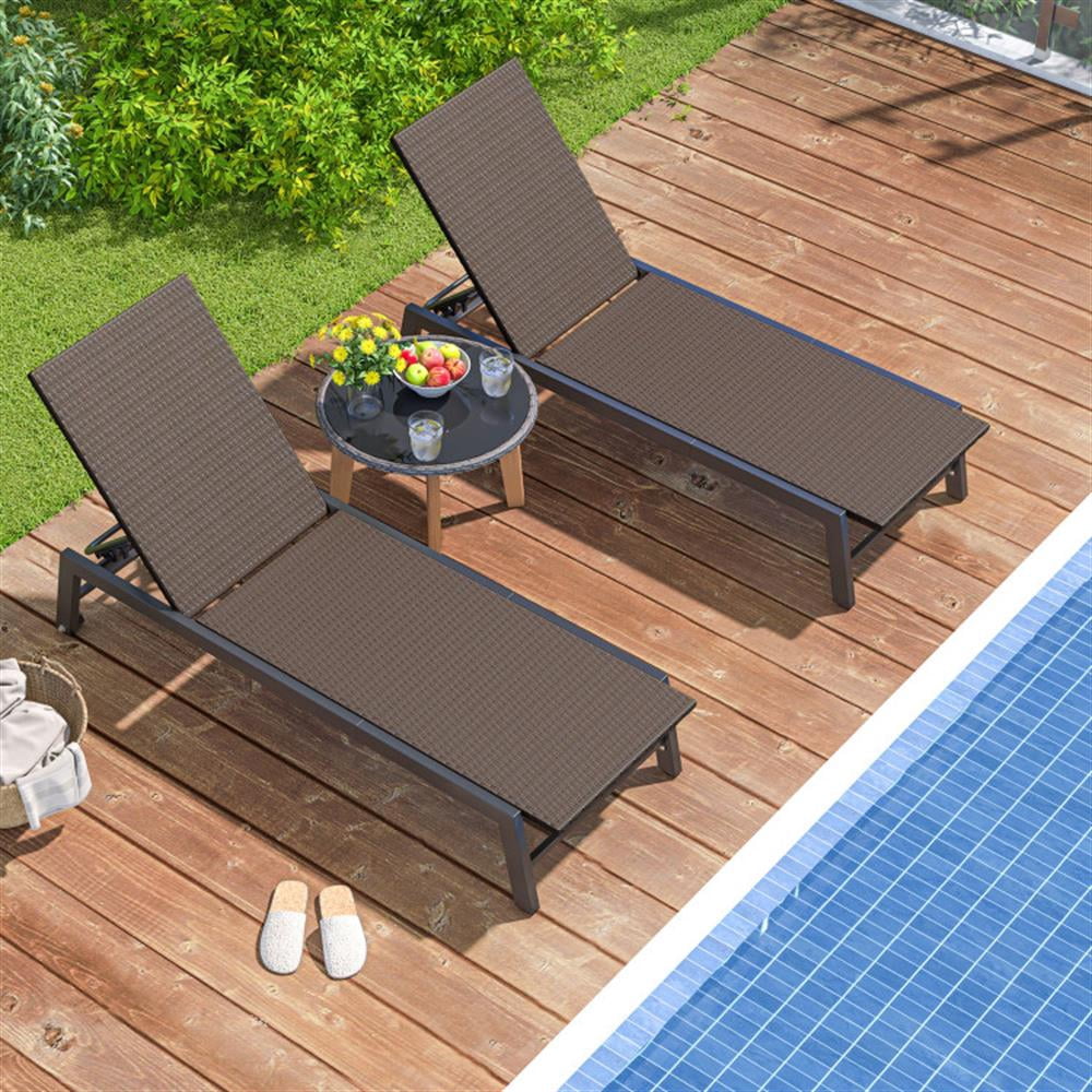 Kadyn PE Wicker Patio Chaise Lounge Chair with Wheels for Poolside Backyard and Deck