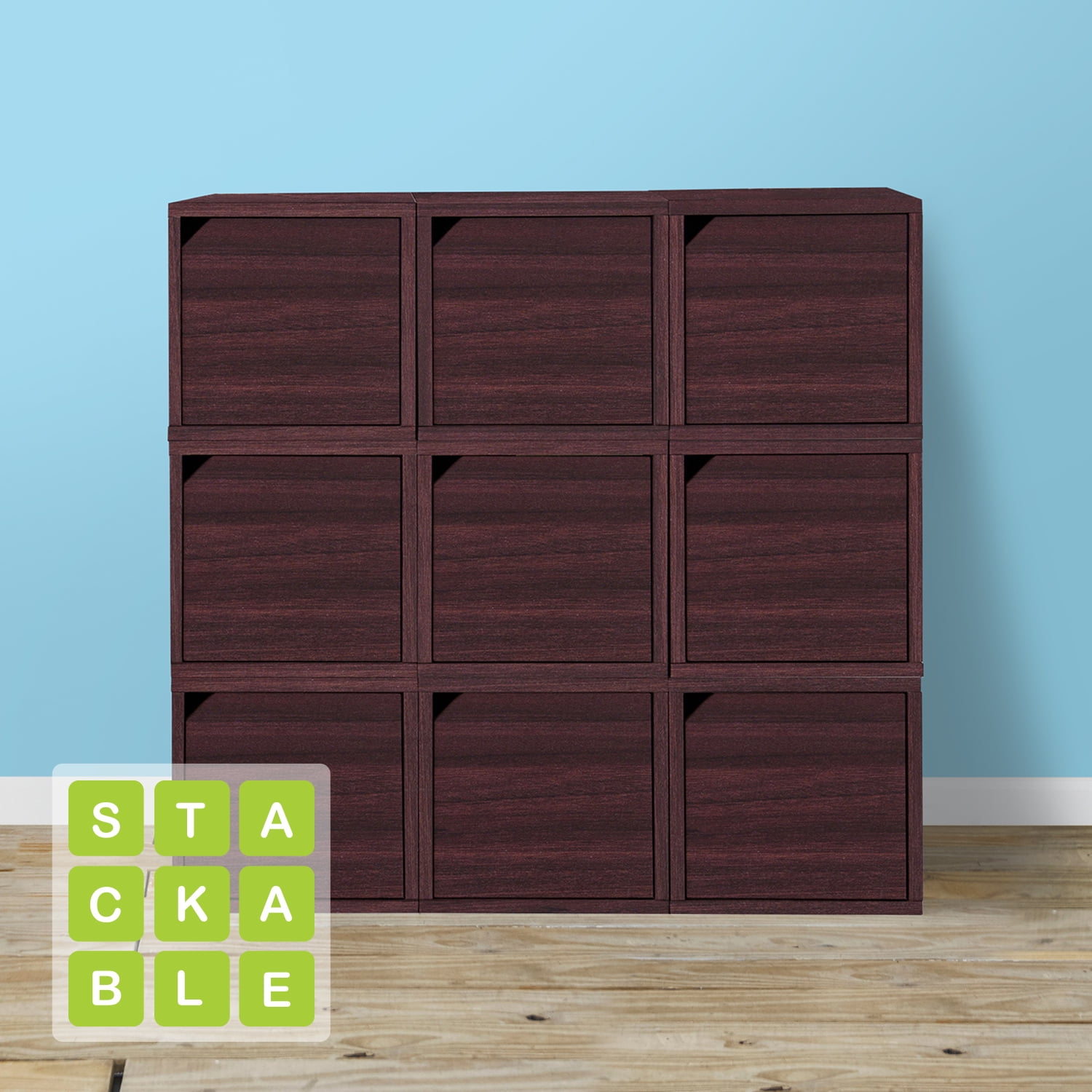 Way Basics Connect Door Cube Stackable Cubby Shelf (Tool-Free Assembly), Espresso