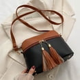 thumbnail image 1 of Bolso bandolera para mujer Bolso bandolera vintage Bolso de hombro con retazos de borlas (negro), 1 of 8