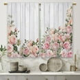 thumbnail image 4 of Pink Rose Flower Kitchen Curtains Wooden Farmhouse Rustic Small Short Cafe Window Curtains Floral Country Rod Pocket Bathroom Window Drapes Treatment Tier Curtains 2 Panels (27.5x36 Inch), 4 of 6