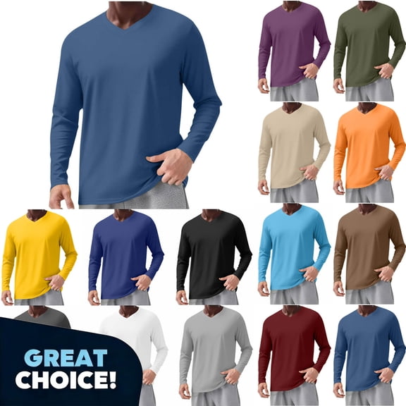 YODETEY Men’s V-Neck Long Sleeve T-Shirt, Mens Everyday Basics Casual Pullover Long Sleeve Tops,Big and Tall White,Size XXXXXL