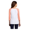 thumbnail image 2 of District Womens Perfect Tri 3/4-Sleeve Raglan T-Shirt Heather Dusty Peach/ White DM136L M, 2 of 3