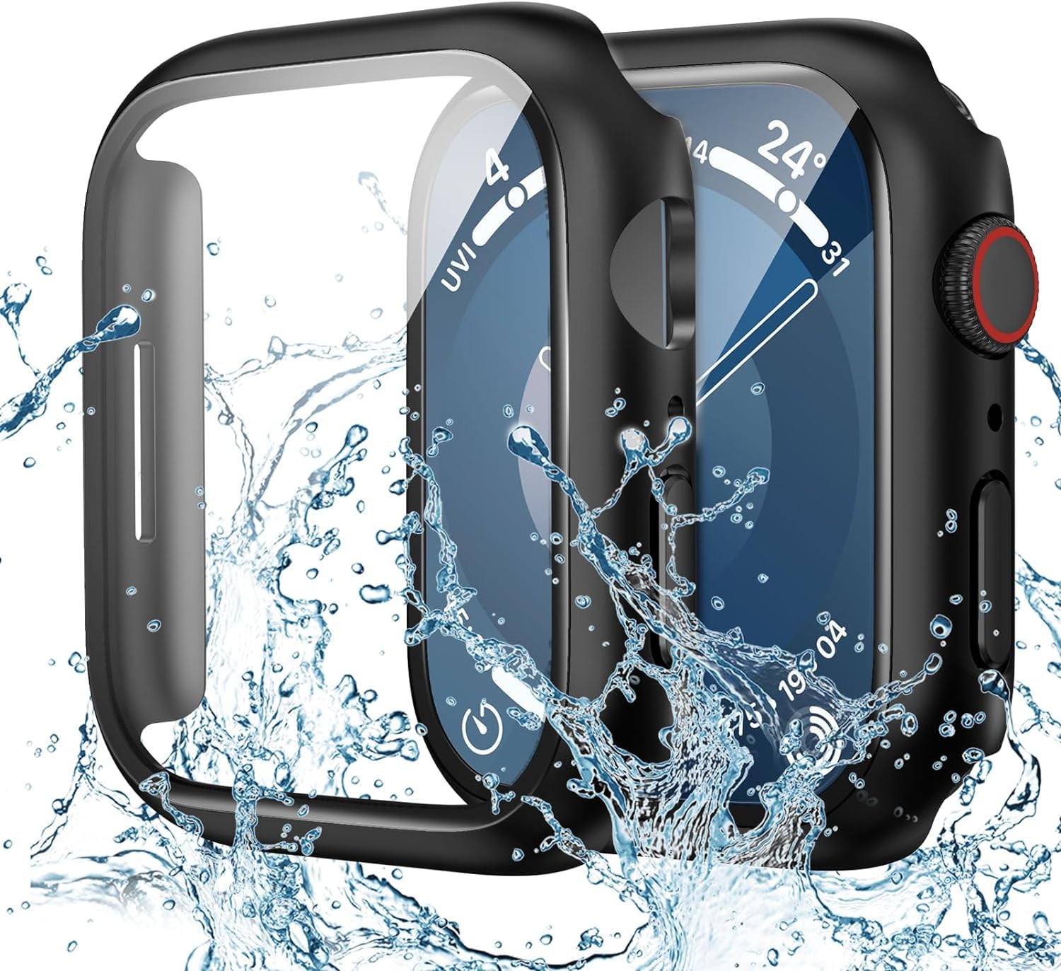 XiHAMA Waterproof Screen Protector Case Compatible with Apple Watch Series 6/5/4/SE 44mm, Hard Bumper with Tempered Glass for Watch Cover