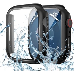 XiHAMA Waterproof Screen Protector Case Compatible with Apple Watch Series 6/5/4/SE 44mm, Hard Bumper with Tempered Glass for Watch Cover
