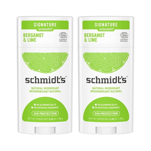 Schmidt's Aluminum Free Natural Deodorant for Women & Men, Bergamot & Lime with 24 Hour Odor Protection, Certified, Vegan, Cruelty Free, Citrus, 5.3 Oz, Pack of 2