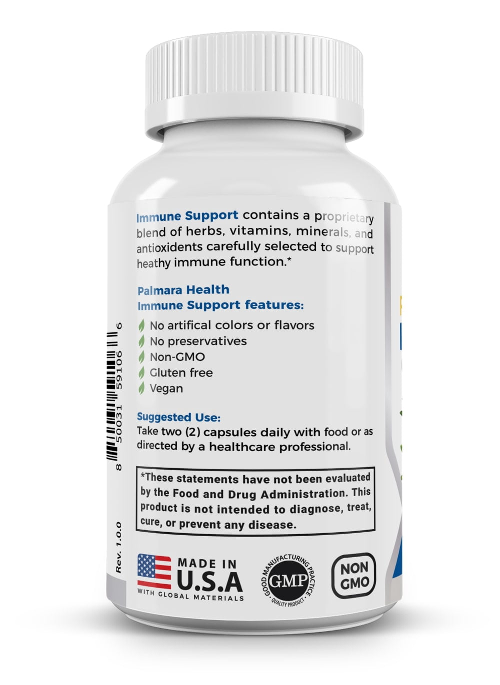 16-in-1 Immune Support - L-lysine Dietary Supplement - 60 Vegan Capsules - Palmara Health