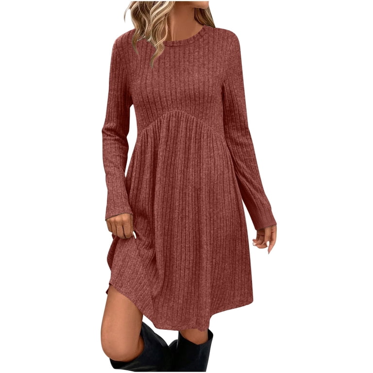 QATAINLAV Long Sleeve Sweater Dresses for Women Casual Crewneck Empire  Waist Dress Babydoll Comfy Soft Warm Dresses Knitted Maternity Dress -  Walmart.com