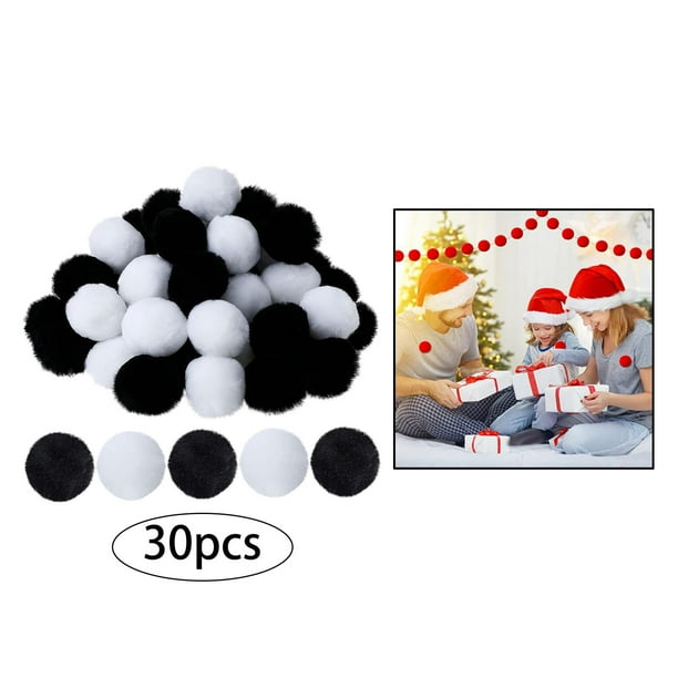 30x bolas de pompón Mini pompones lindos y suaves para niños, proyectos de manualidades DIY, fabricación de llavero, decoración navideña para el hogar Blanco negro Soledad Bolas de pompones
