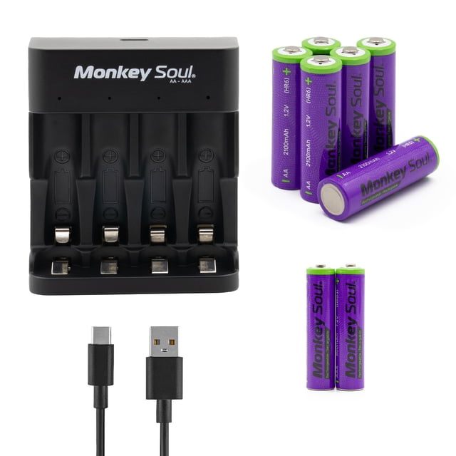 Cargador Pilas Baterías Monkey Soul 6 AA + 2 AAA Recargables