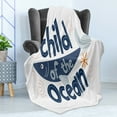 thumbnail image 4 of Saying Soft Flannel Fleece Throw Blanket, Child of the Ocean with a Fish Motif and Spirals, Cozy Plush for Indoor and Outdoor Use, 60" x 80", Dark Blue White, by Ambesonne, 4 of 5