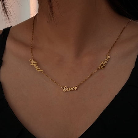 Personalized Custom Name Necklace 14K Yellow Gold Multiple Names Nameplate Pendant Necklaces for Women Jewelry Gifts