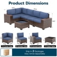 thumbnail image 6 of ELPOSUN Outdoor Sectional Furniture Set 6-Piece Brown Rattan Wicker Conversation Sofa Set with Glass Top Table ,Blue Cushions, 6 of 9