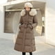 thumbnail image 1 of Abrigo de algodón de invierno, cuello grande de cuero, cinturón ajustado a la cintura hasta la mitad, abrigo elegante de algodón con plumón ajustado, abrigo de mujer, 1 of 6