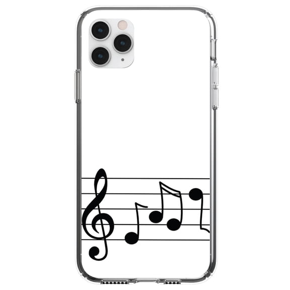 DistinctInk Clear Shockproof Hybrid Case for iPhone 12 Pro MAX (6.7" Screen) - TPU Bumper, Acrylic Back, Tempered Glass Screen Protector - Treble Staff Music Notes