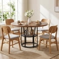 thumbnail image 1 of Round Dinning Table for 4-6, 47" Circle Kitchen Table with Storage Shelf & Sturdy Metal Frame, Modern Dinner Table for Kitchen, Living Room, Apartment, Office, Brown, 1 of 9