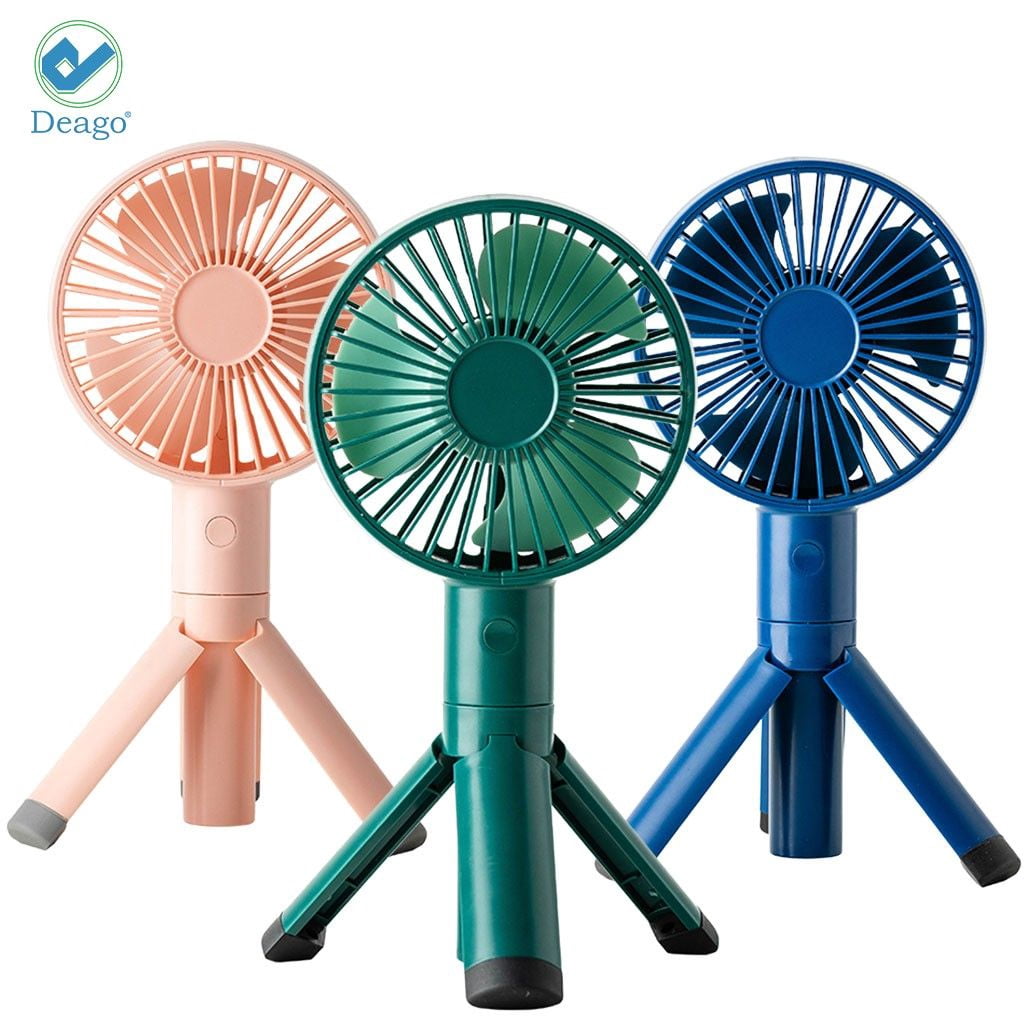 Deago Rechargeable USB Desk Cooling Fan Summer Mini Tripod Handheld Fan Foldable Bracket 3 Speeds Portable Fan for Outdoor Travel (Green)