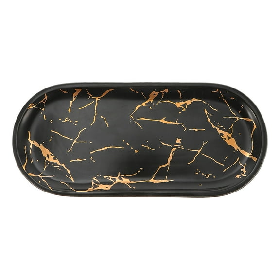 COMPUKAS Stylish Marbled Ceramic Tray for Home Black Light 1pc