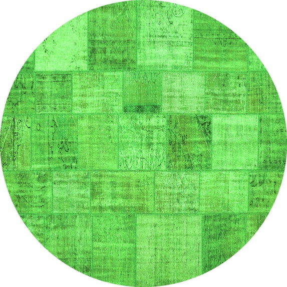Ahgly Company Indoor Round Patchwork Green Transitional Area Rugs, 3' Round