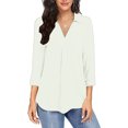 thumbnail image 2 of Womens Tops 3/4 Sleeve Shirts V Neck Collared Blouse Dressy Casual Pleated Front Tunic Tops Clothes, 2 of 7