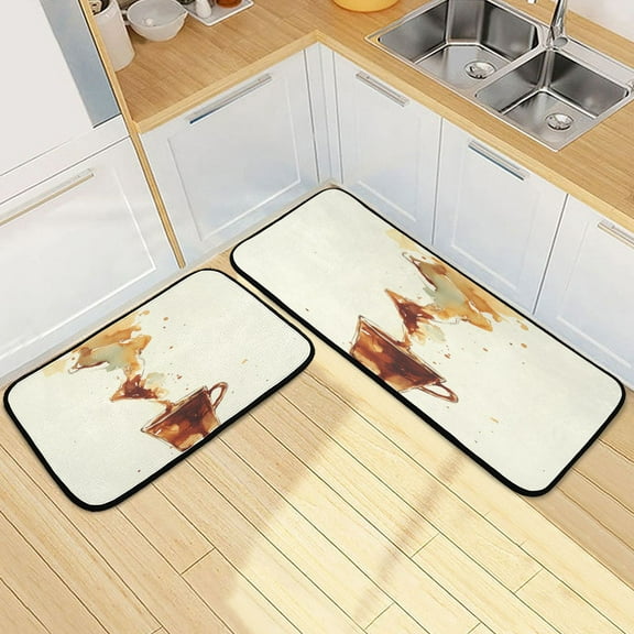 Coffee Pattern Design 2 Piece Non Slip Kitchen Mat Set with Soft Memory Foam Padding