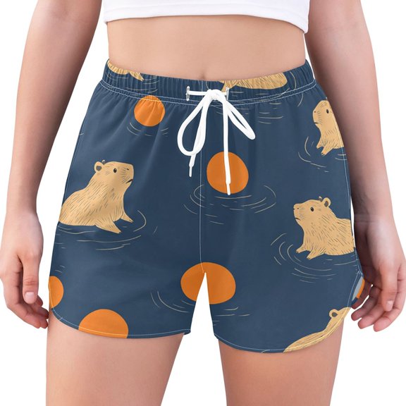 FORMRS Womens Swim Shorts Mesh Liner Quick Dry Casual Beach Board Bottom with Pockets, Sizes S-2XL, Blue Capybaras
