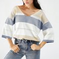 thumbnail image 2 of Timegard 3/4 Sleeve Tops for Women Striped V Neck Color Block Pullover Sweater Fall Winter Loose Knit Tops, 2 of 8