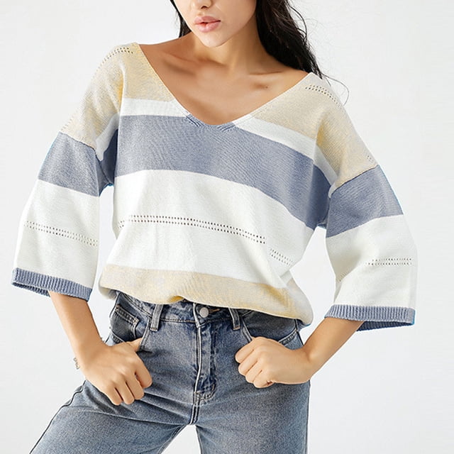 Liquidación ICHUANYI, suéter de punto de manga larga con cuello en V suelto informal de invierno para mujer, suéter de punto, blusa, suéter ICHUANYI WER202308175077