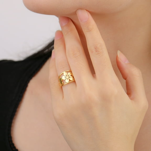 Golden Silver Color Ring for Women Flower Finger 14K Yellow Gold Rings Jewelry Trend New in Party Wedding Birthday Gift