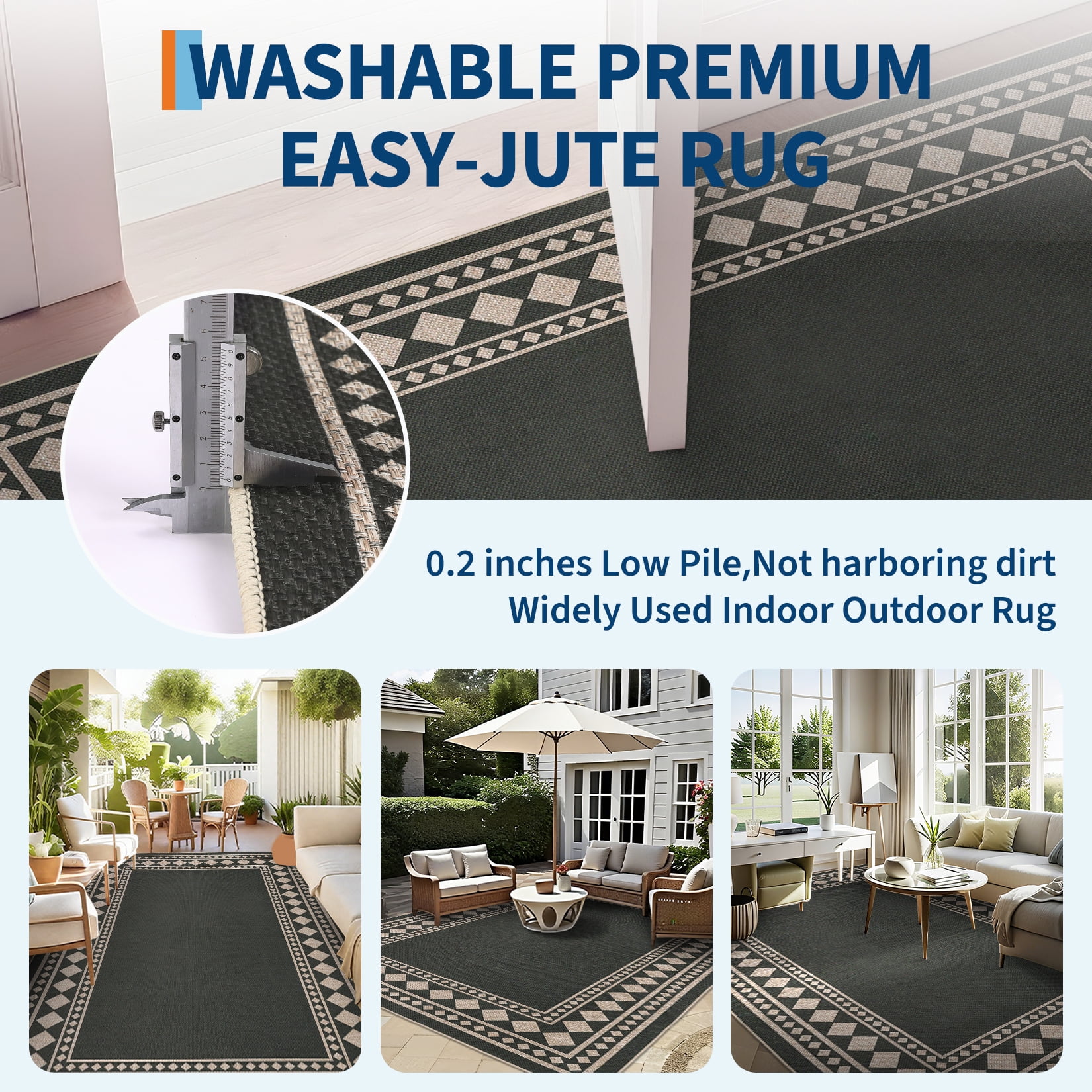 Garvee 5'x7' Modern Bordered Rug Solid Area Rug, Geometric Washable Rugs Stain Resistant Low Pile Rug Non Slip Indoor Outdoor Carpet for Living Room Bedroom Home Office, Black