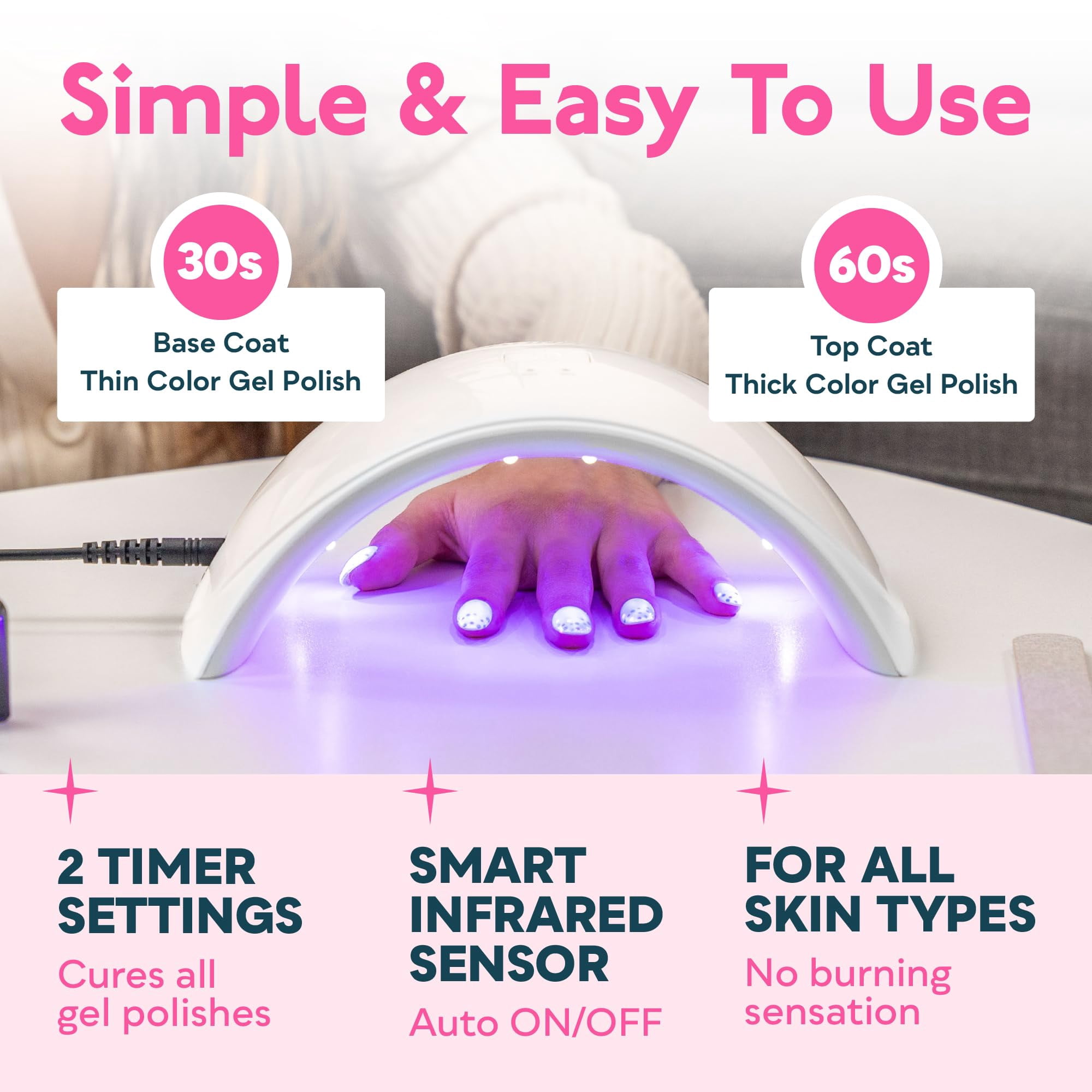 Led Uv Light For Nails  Dryer Gel Polish Lamp With Sensor 2 Timers Sun9c White Gift Women