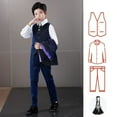 thumbnail image 4 of Huowey Toddler Boys Tuxedo Suit Boys Slim Fit Formal Wedding Party Revelry Shinning Outfits Suit Kids 4 Piece Vest Pants Jacket Suit Set Lovely Dailywear, 4-5 Years, 4 of 4