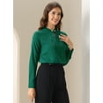 thumbnail image 3 of DARING DIVA Women's Pleated Mock Neck Pearl Decor Work Blouses M Dark Green, 3 of 6