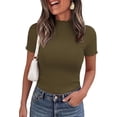 thumbnail image 3 of PRETTYGARDEN Short Sleeve T Shirts for Women Summer Clothes Casual Spring Tops Ruffle Mock Neck Ribbed Fitted Basic Tees, 3 of 8