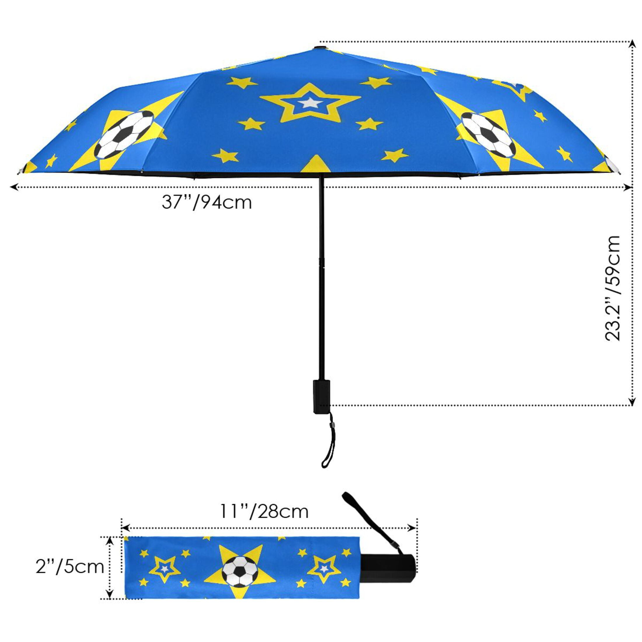 ALAZA Soccer Football Stars UPF 50+ Compact Folding Umbrella for Rain Travel Umbrella Packable