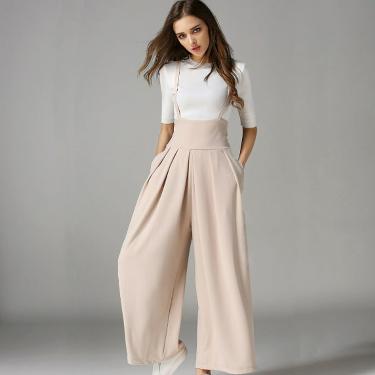 Women Casual Pleated High Waisted Wide Leg Palazzo Pants Suspenders  Trousers Summer Outfits Wedding Pant Suits Body Suit Pack Long Sleeve Body  Suits