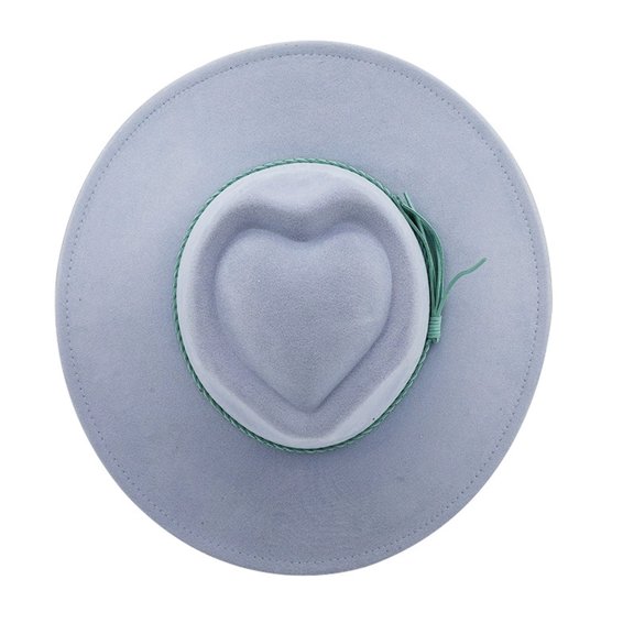 OOOUM Unisex Heart Top Fedora Hat Classic Wide Brim Jazz Hat Suede Dress Hat for Women Men