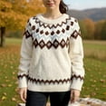 thumbnail image 4 of Stralyhd Women Sweaters Retro Fair Isle Sweater Knitted Boho Long Sleeve Pullover Tops Plus Size Round Neck Fall Clothing 2025 Beige L, 4 of 4