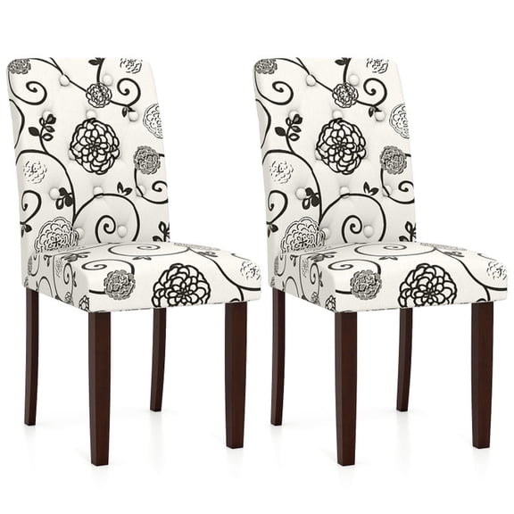 Furnibear Dining Chairs Set of 2 button tufted fabric upholstered dining chairs with high curved back and rubber wood legs for kitchen and dining room, Beige