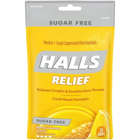 Halls, Sugar Free Honey Lemon Cough Drops, 25 Pcs