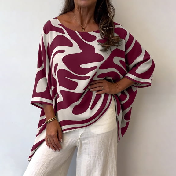 QUNYINEY Gradient Womens Oversized Tee Shirts 3/4 Sleeve Summer Tunic Tops Crew Neck Relaxed Fit Casual Pullover Tops for Women