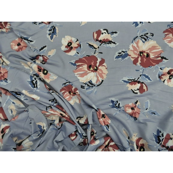 rinted DTY Spandex Stretch Apparel Fabric Mauve Nude Ivory Blue Floral A309