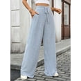 thumbnail image 2 of FUNUONY Wide Leg Pants for Women High Waisted Palazzo Pants Work Casual Flowy Loose Trousers with Pockets Women's Solid Color Ribbed Brushed Elastic Waist Casual Pants Light Blue Xxl, 2 of 9