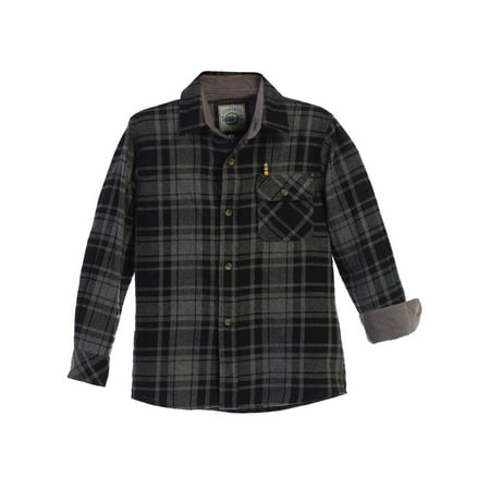 Gioberti Big Boys Charcoal Black Corduroy Contrast Flannel Shirt 8-18