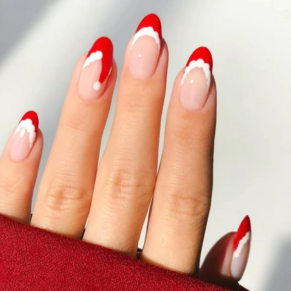 Christmas Press on Nails Extra Long Stiletto Fake Nails Glitter Bow Snowflake Acrylic Nails Matte Winter Xmas Glue on Nails with French Tip Design Reusable Stick on Nails for Women Multicolor