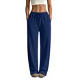 thumbnail image 2 of QWKLEAJ Women's Fleece Lined Wide Leg Sweatpants Drawstring Elastic Waist Loose Straight Jogger Pants Casual Athletic Trousers with Pockets Navy 2XL, 2 of 8