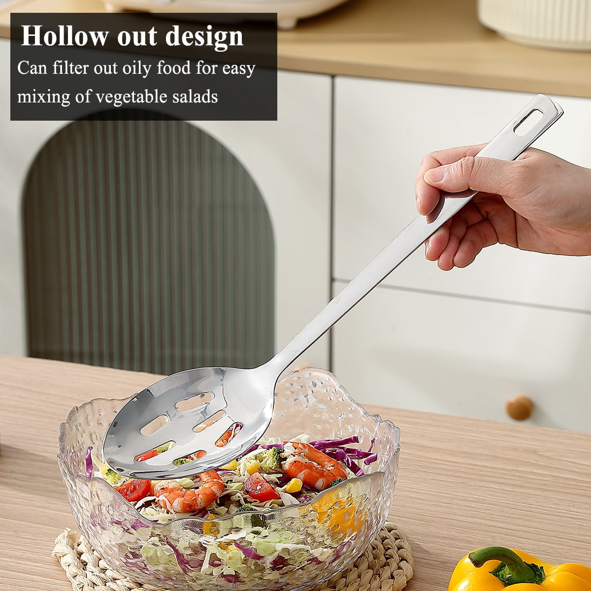 ReaNea Silver Cooking Spoon Set, Stainless Steel Kitchen Cooking Serving, Solid Spoon and Slotted Spoon Pack of 2
