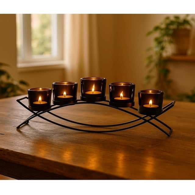 Centro de mesa con forma de arco serafico de hierro, 5 tazas