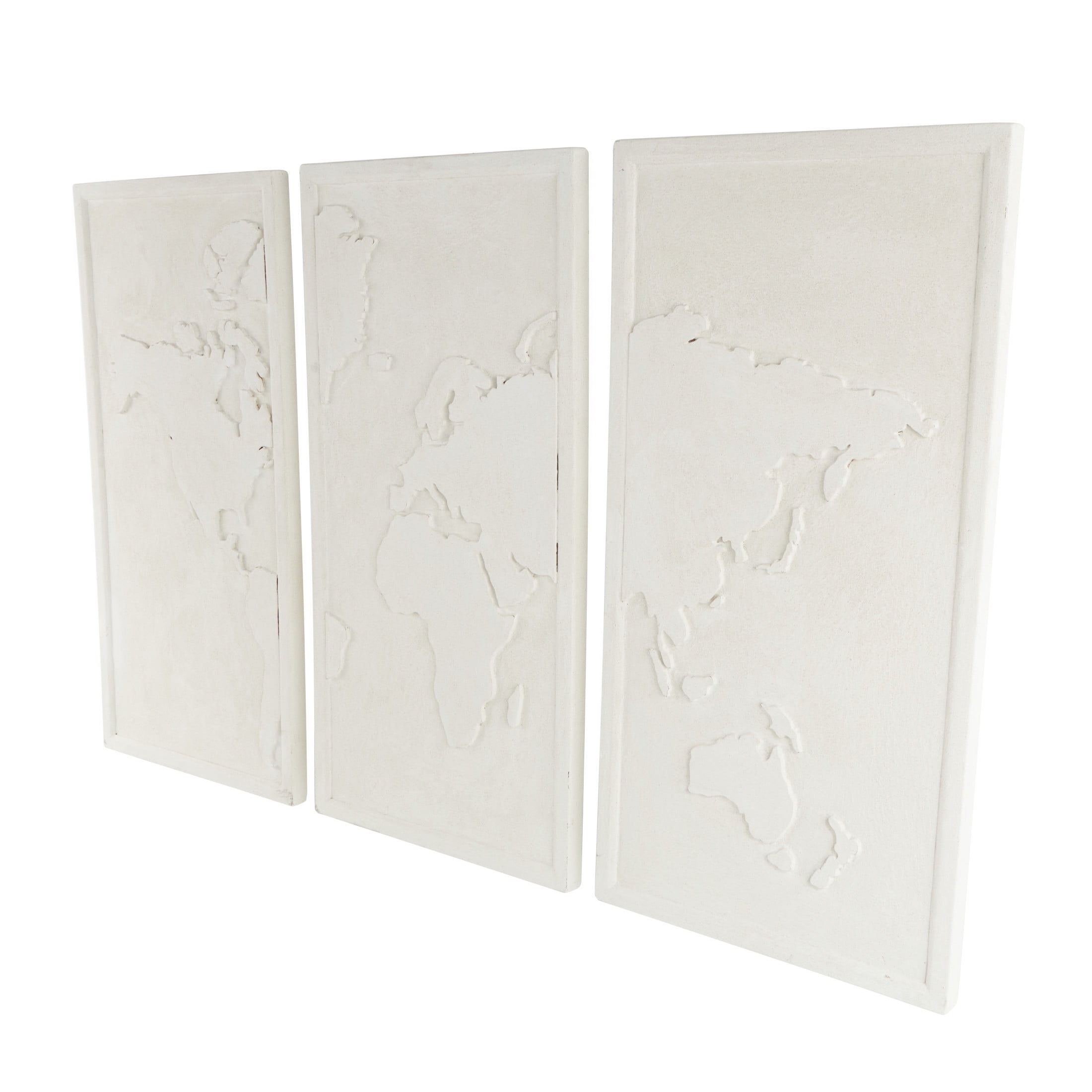 DecMode White Wooden 3D World Map Wall Decor (3 Count)